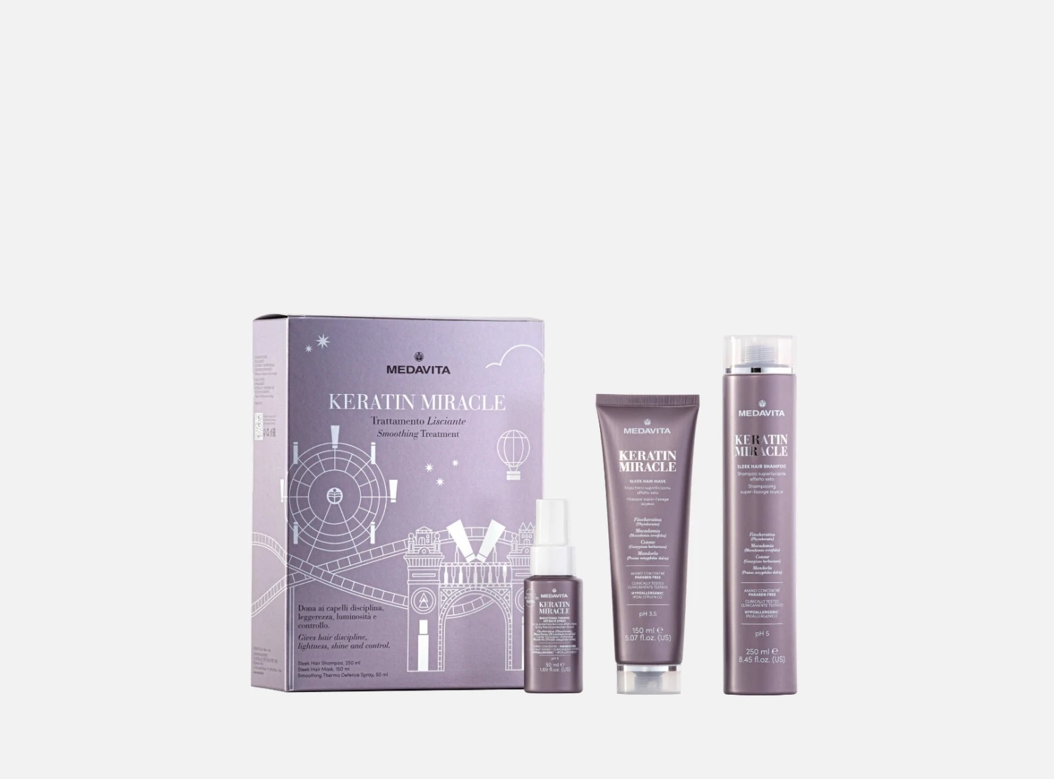 Medavita Keratin Miracle Trattamento Lisciante Con Shampoo, Maschera, Termoprotettore 3 Medavita Keratin Miracle Trattamento Lisciante Con Shampoo, Maschera, Termoprotettore